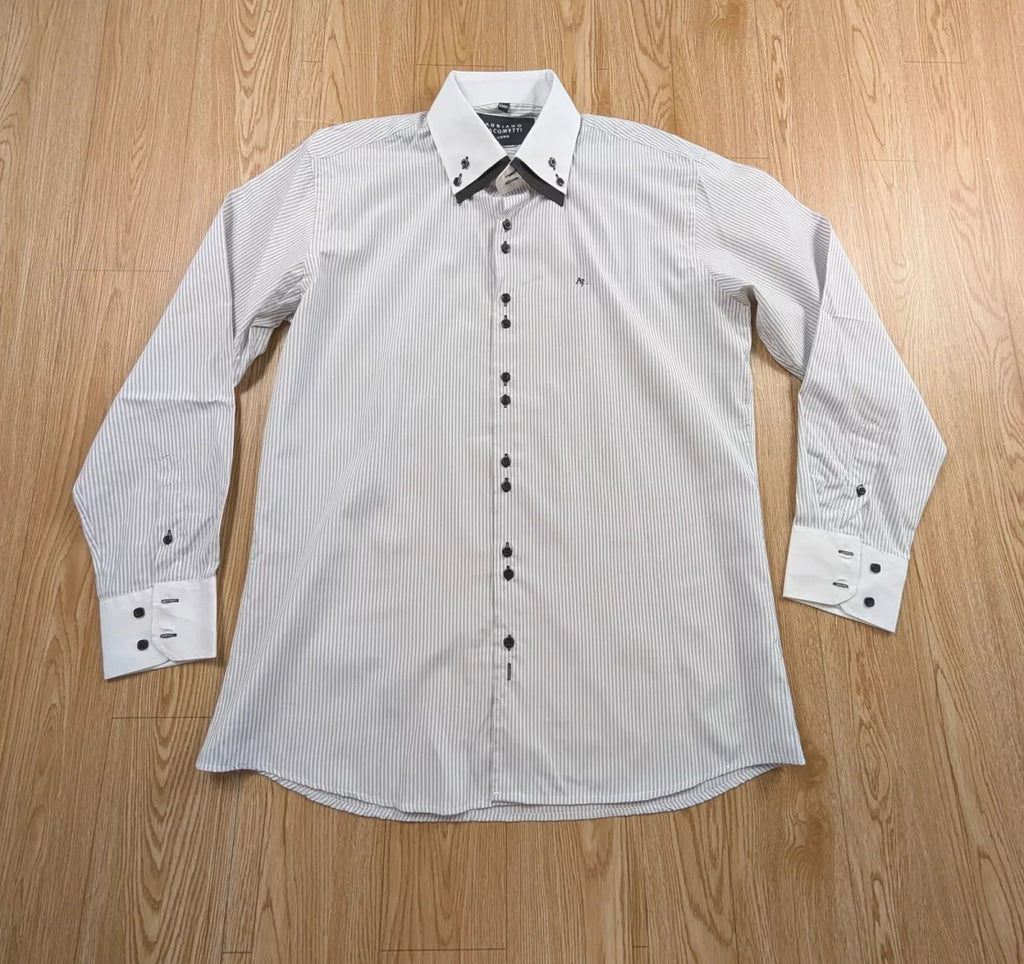 Chemise Adriano Jacometti rayée grise col blanc cintré 43/44