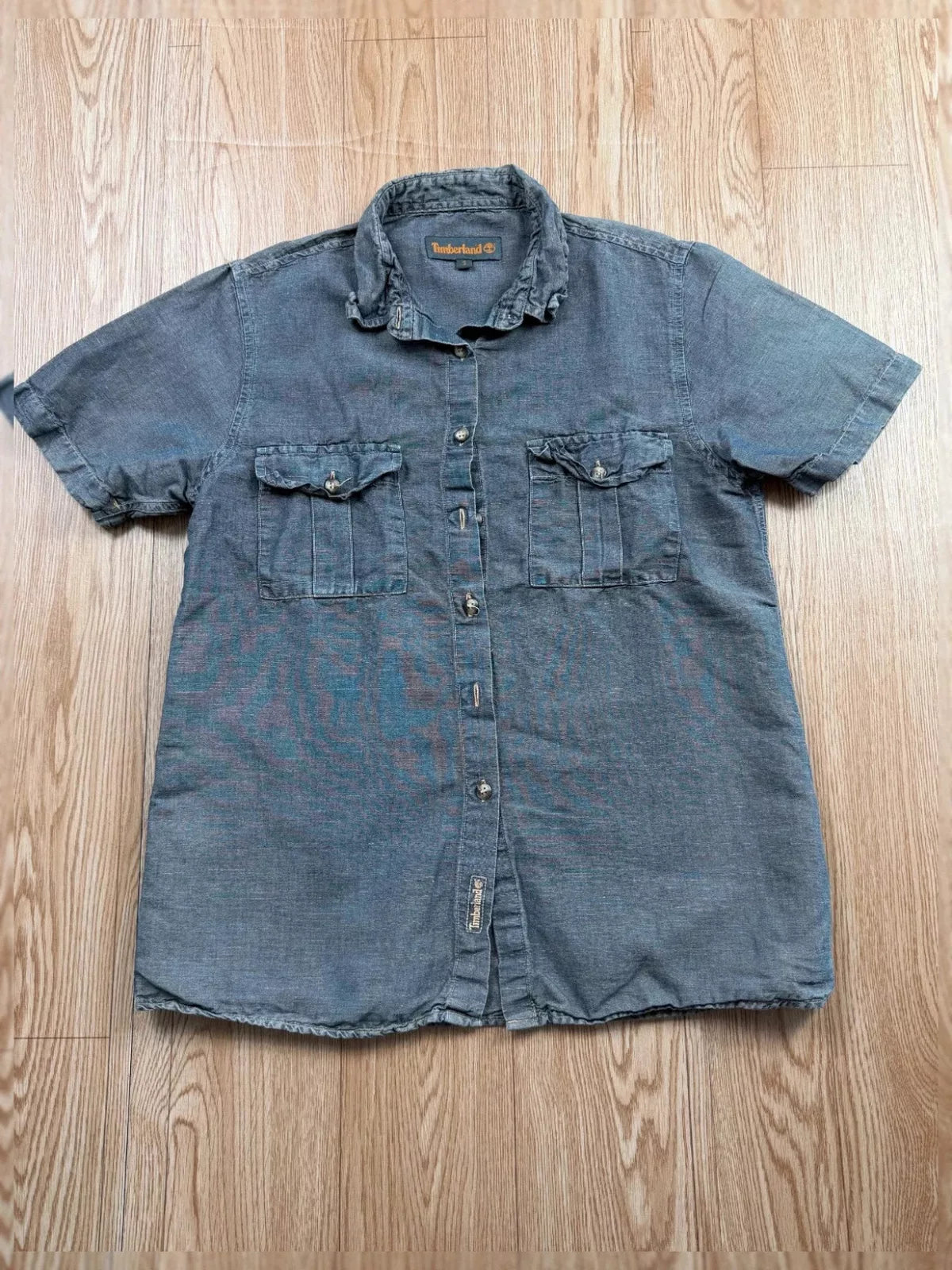 Chemisette Timberland coton bleu gris poches workwear S