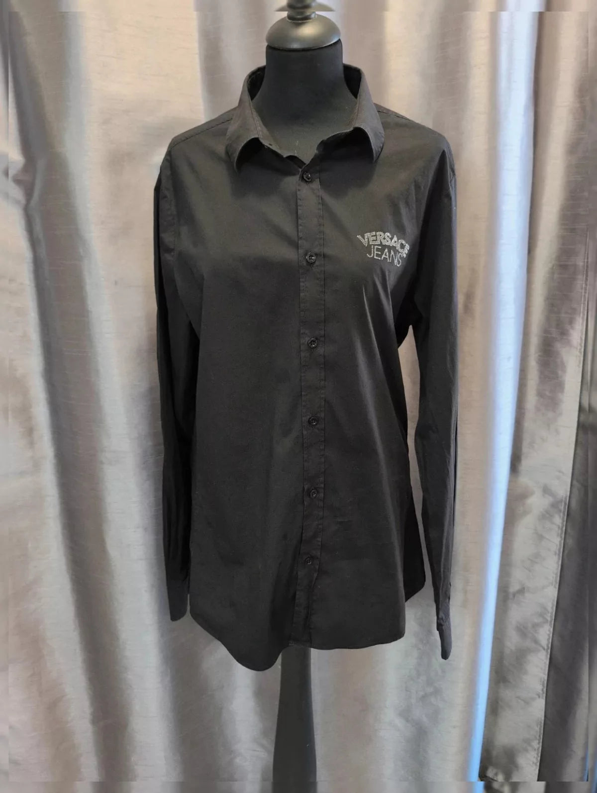 Chemise Versace Jeans noire logo strass Y2K années 2000 M