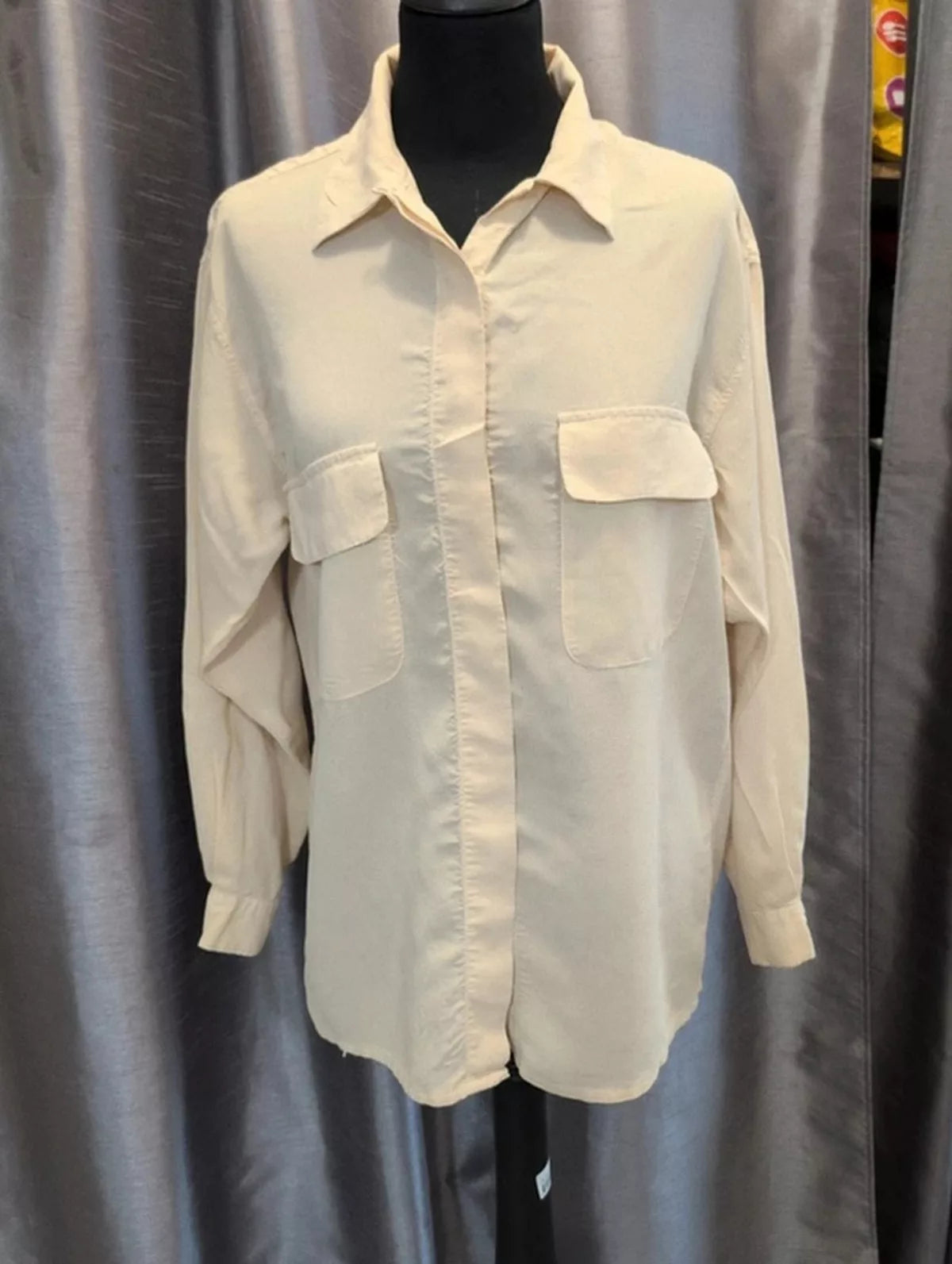 Chemise La Soie vintage 70s crème double poche M
