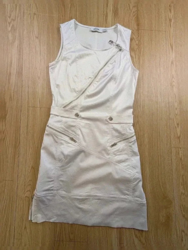 Robe Moschino Jeans blanche zips vintage Y2K fin 90s T36
