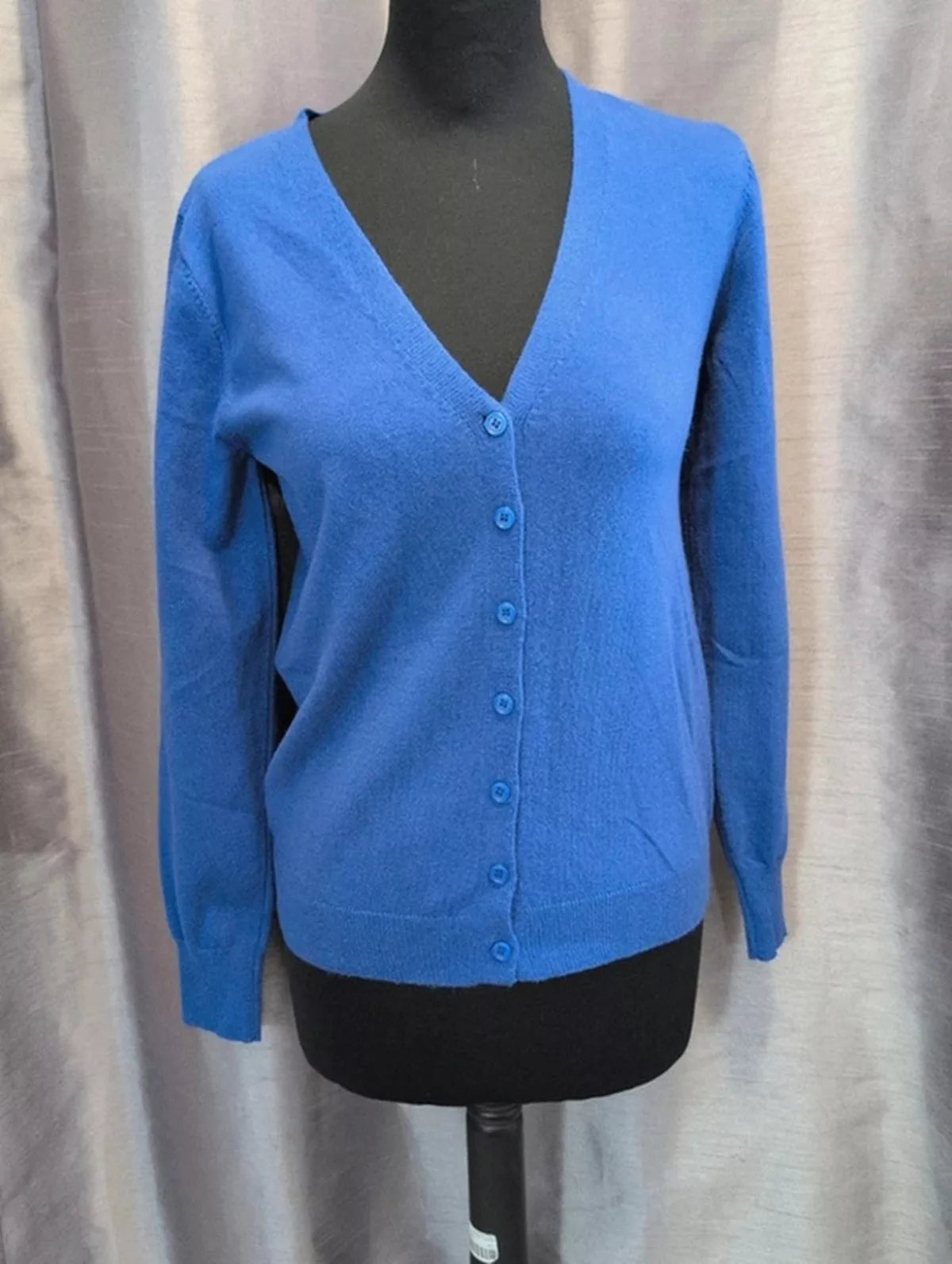 Cardigan William de Faye bleu roi cachemire soie neuf S