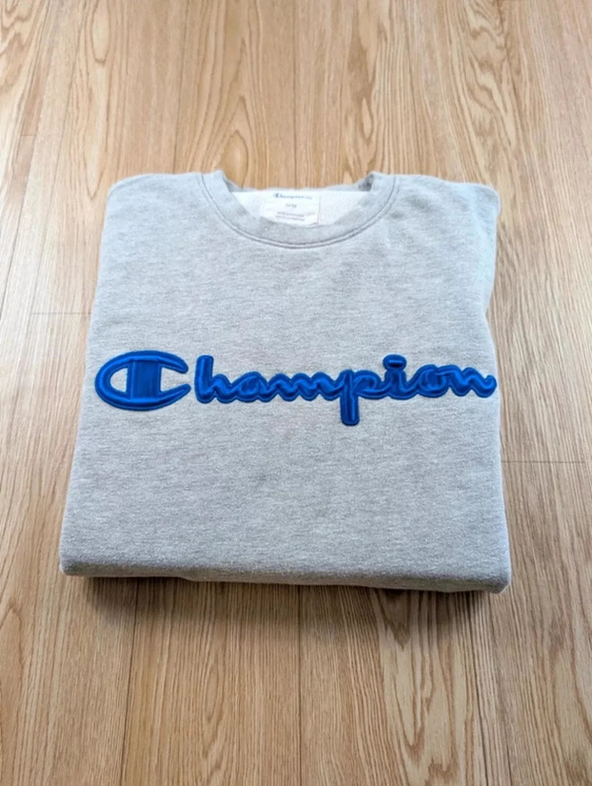 Sweat Champion Elite gris brodé bleu vintage M