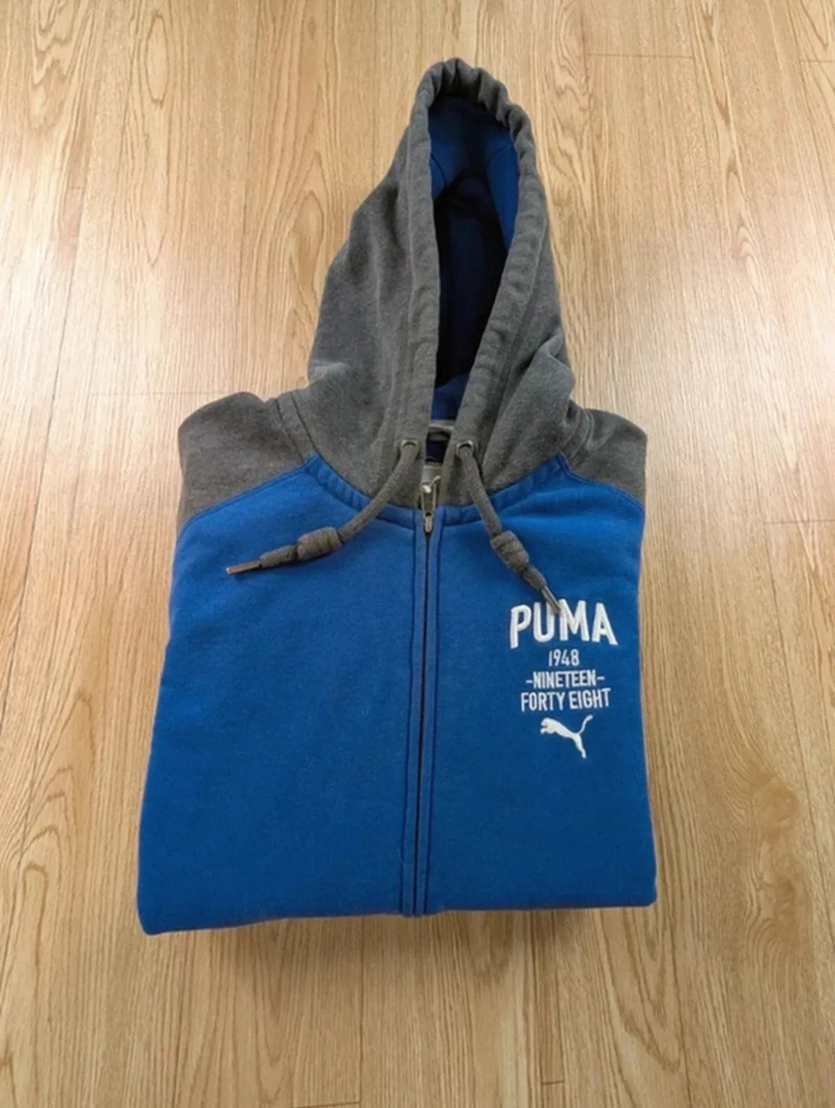 Veste zippée Puma bicolore bleu gris capuche intérieur L