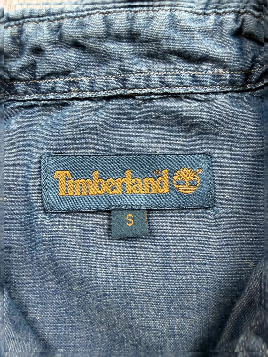Chemisette Timberland coton bleu gris poches workwear S