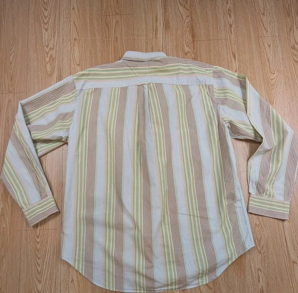 Chemise Lacoste vintage rayée vert beige années 90 XL