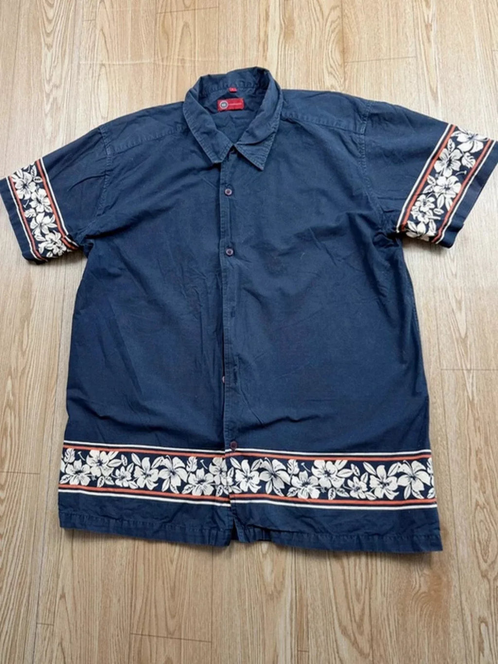 Chemisette Whispering Smith bleu marine L border print 90s