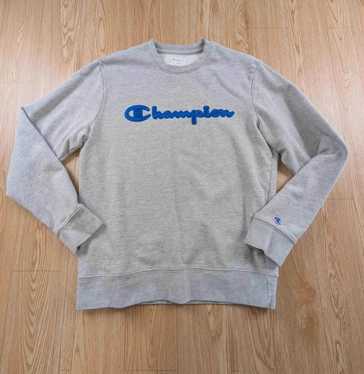 Sweat Champion Elite gris brodé bleu vintage M