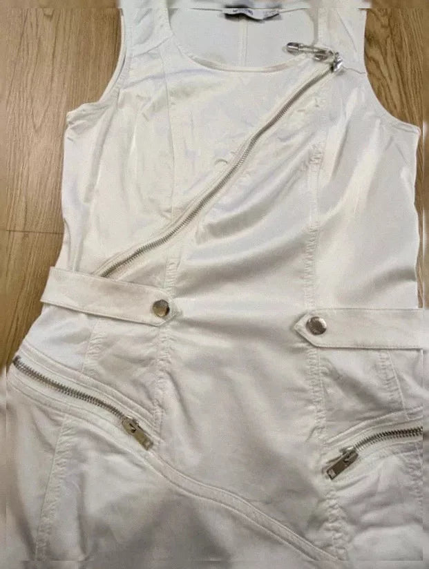 Robe Moschino Jeans blanche zips vintage Y2K fin 90s T36