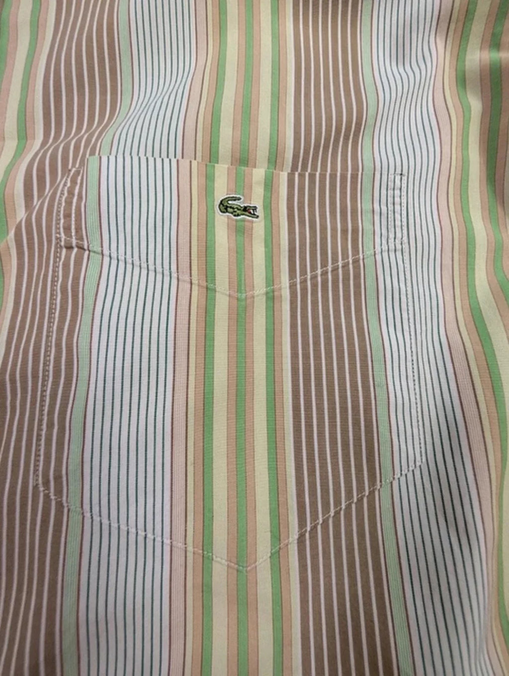 Chemise Lacoste vintage rayée vert beige années 90 XL