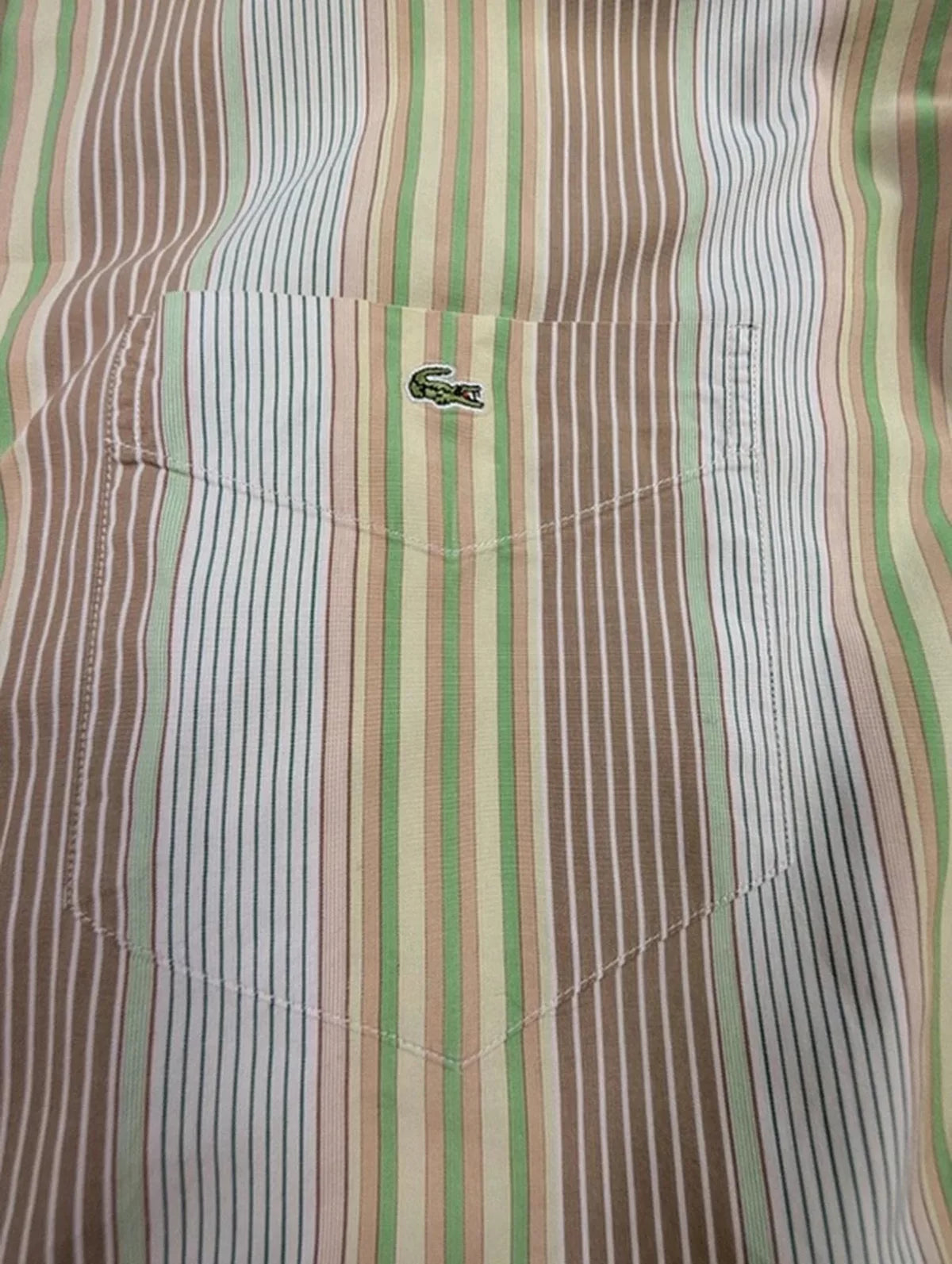 Chemise Lacoste vintage rayée vert beige années 90 XL