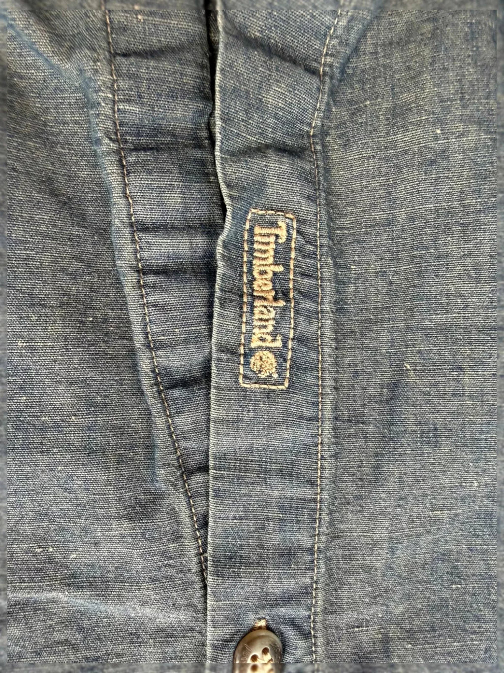 Chemisette Timberland coton bleu gris poches workwear S