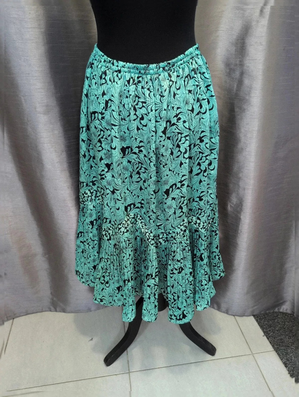 Jupe longue turquoise motif arabesque années 90 taille M