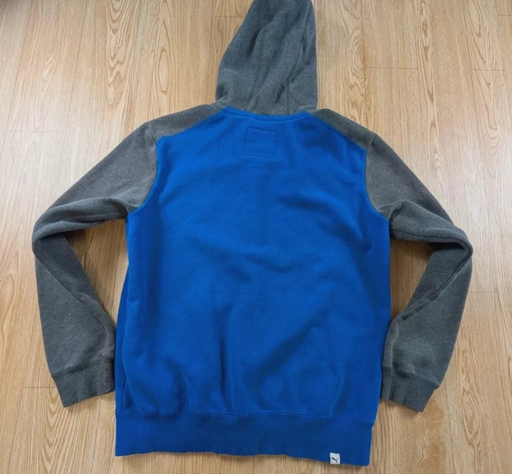 Veste zippée Puma bicolore bleu gris capuche intérieur L