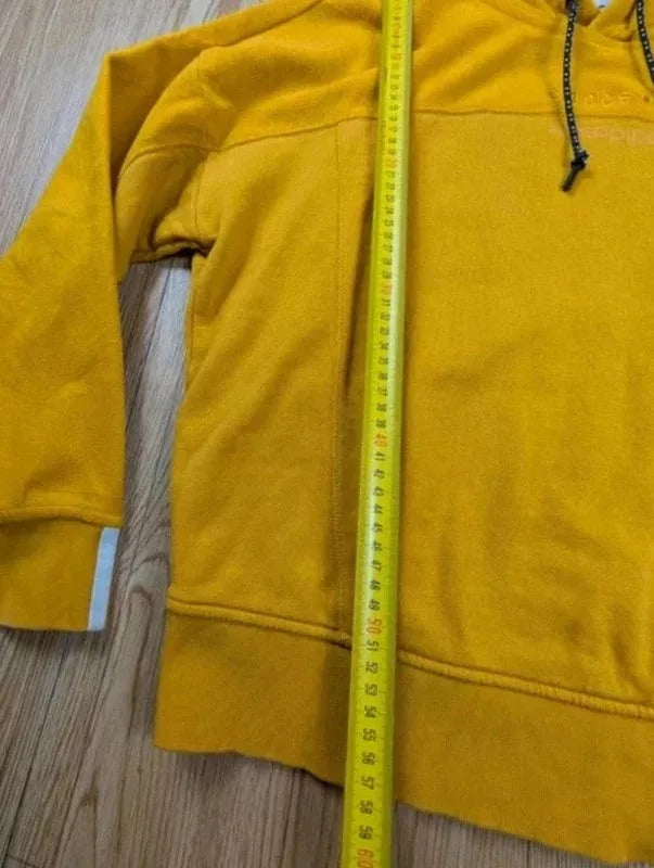 Sweat capuche Adidas jaune moutarde bandes blanches S