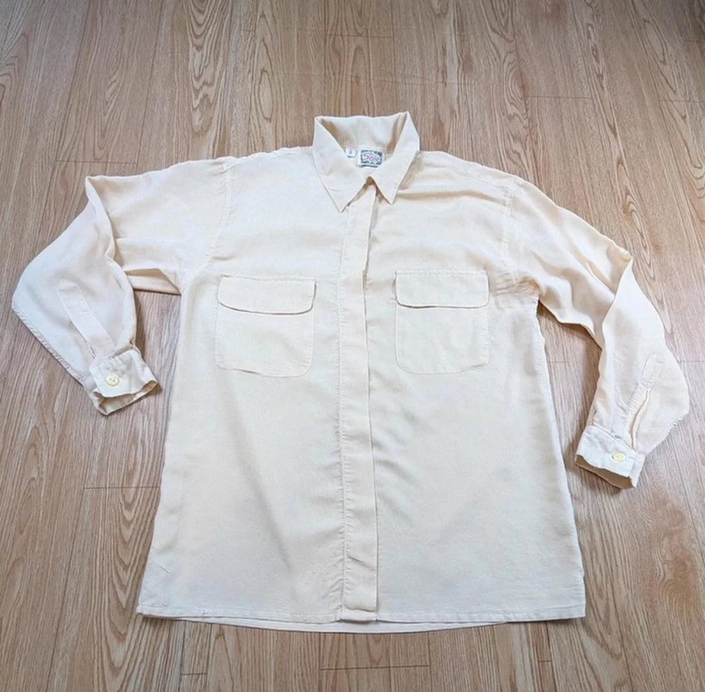 Chemise La Soie vintage 70s crème double poche M