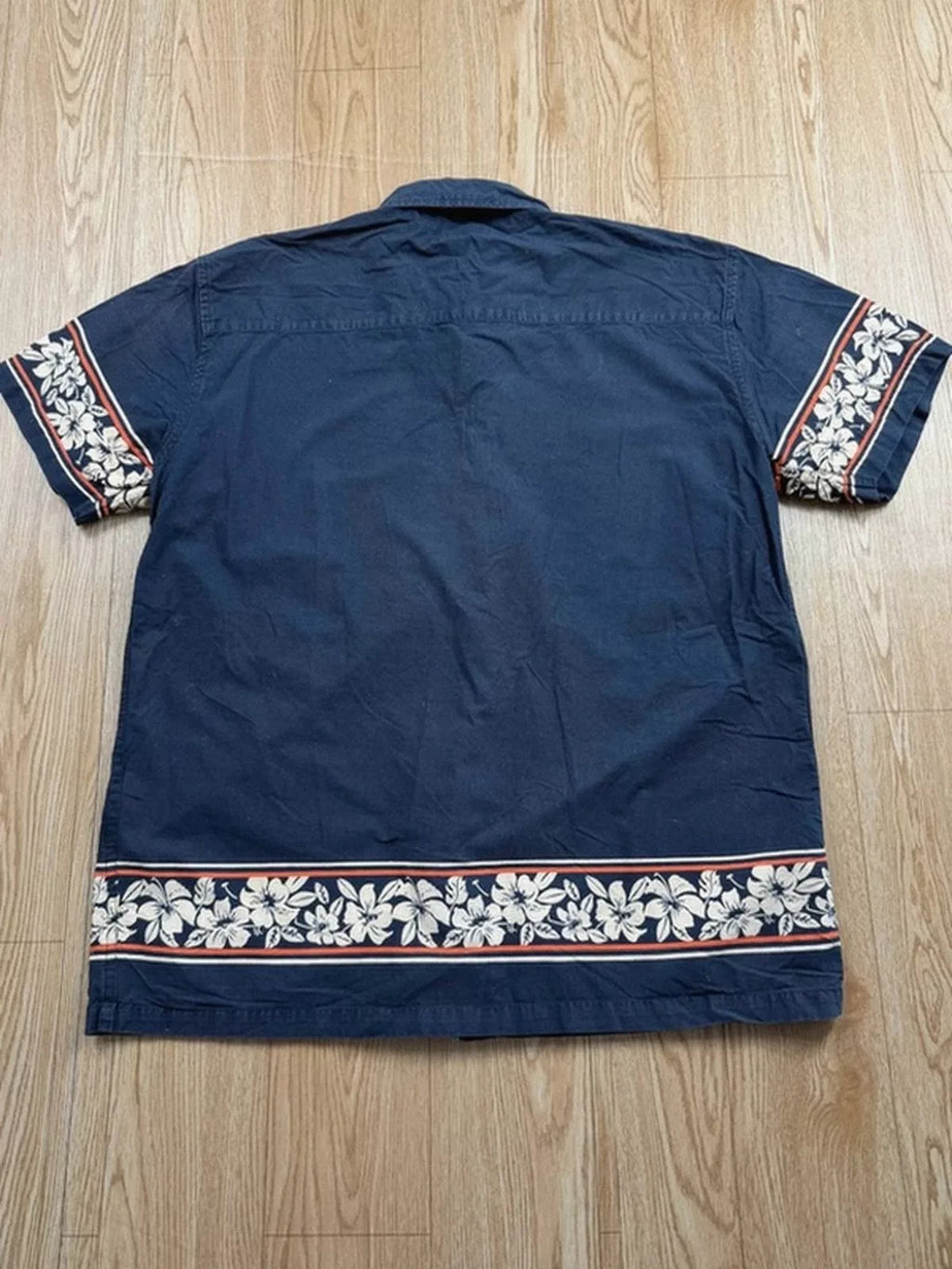 Chemisette Whispering Smith bleu marine L border print 90s