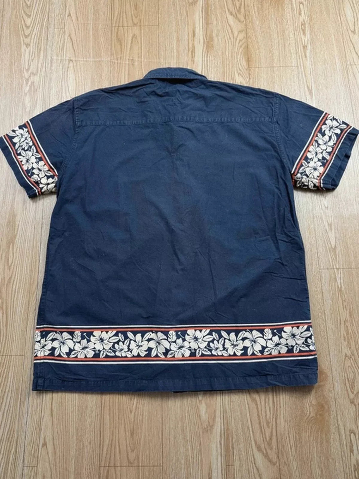 Chemisette Whispering Smith bleu marine L border print 90s