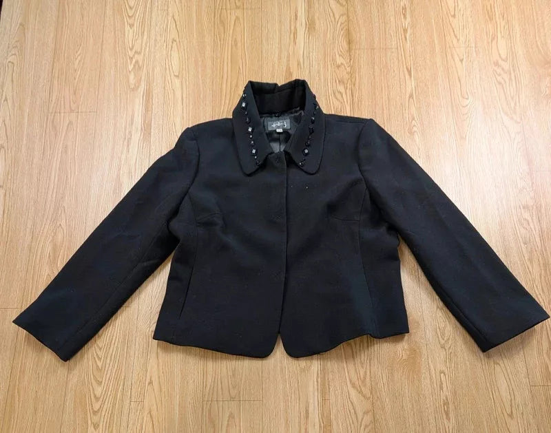 Veste 1.2.3 Paris noire col strass cabochons années 2000 44