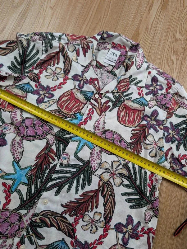 Chemise Zara imprimé tropical multicolore manches courtes M