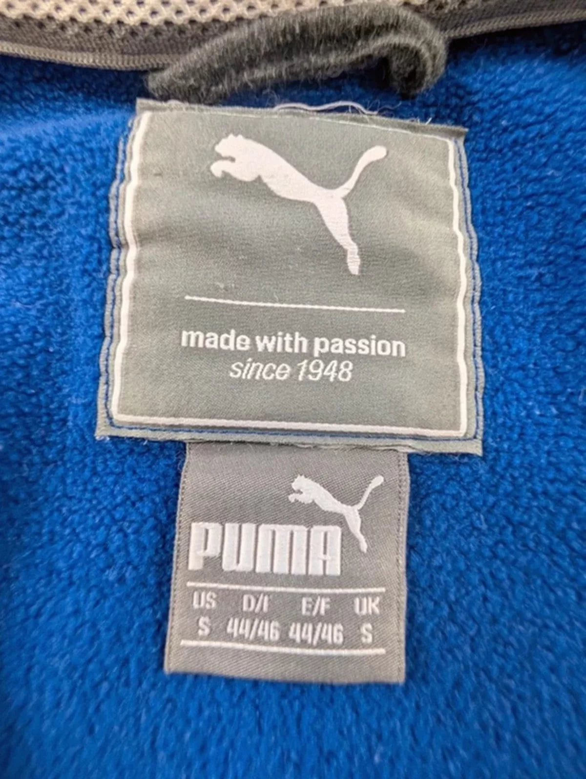 Veste zippée Puma bicolore bleu gris capuche intérieur L