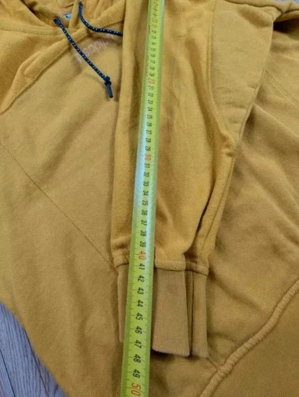 Sweat capuche Adidas jaune moutarde bandes blanches S