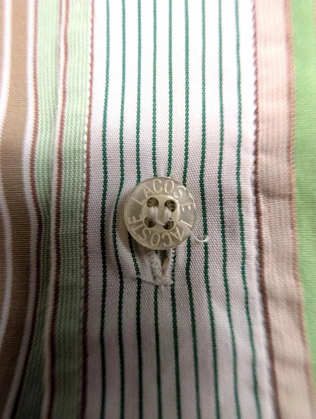 Chemise Lacoste vintage rayée vert beige années 90 XL