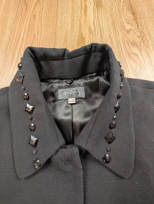 Veste 1.2.3 Paris noire col strass cabochons années 2000 44
