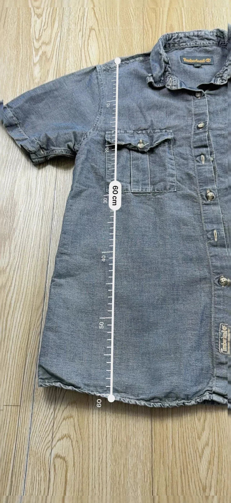 Chemisette Timberland coton bleu gris poches workwear S