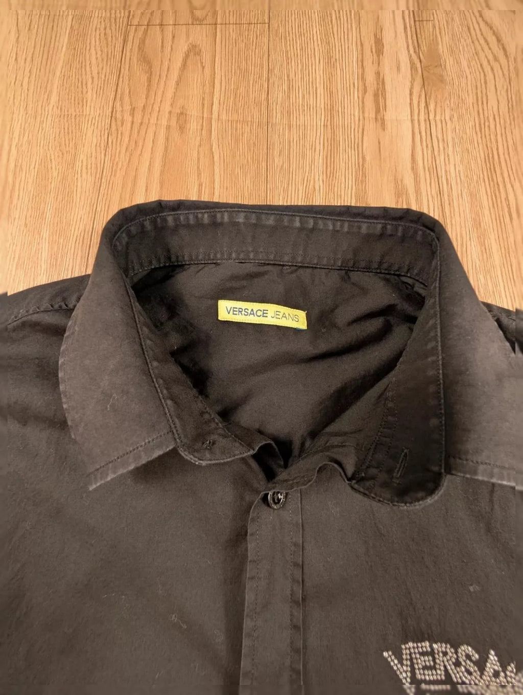 Chemise Versace Jeans noire logo strass Y2K années 2000 M