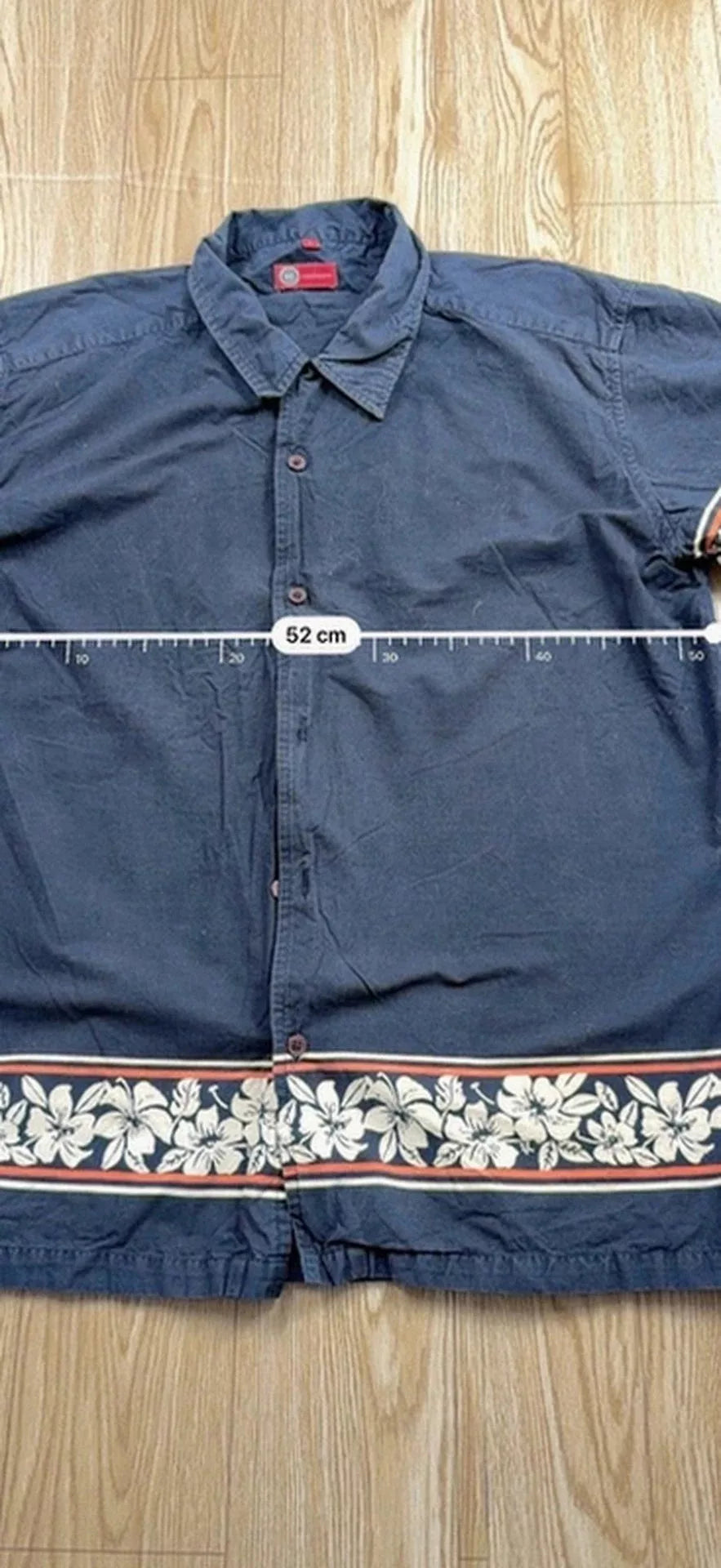 Chemisette Whispering Smith bleu marine L border print 90s