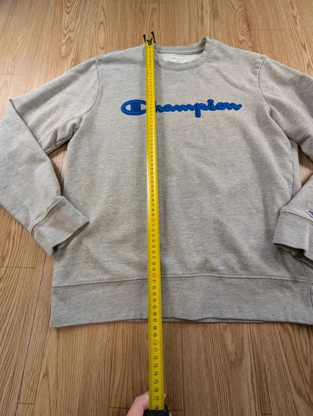 Sweat Champion Elite gris brodé bleu vintage M