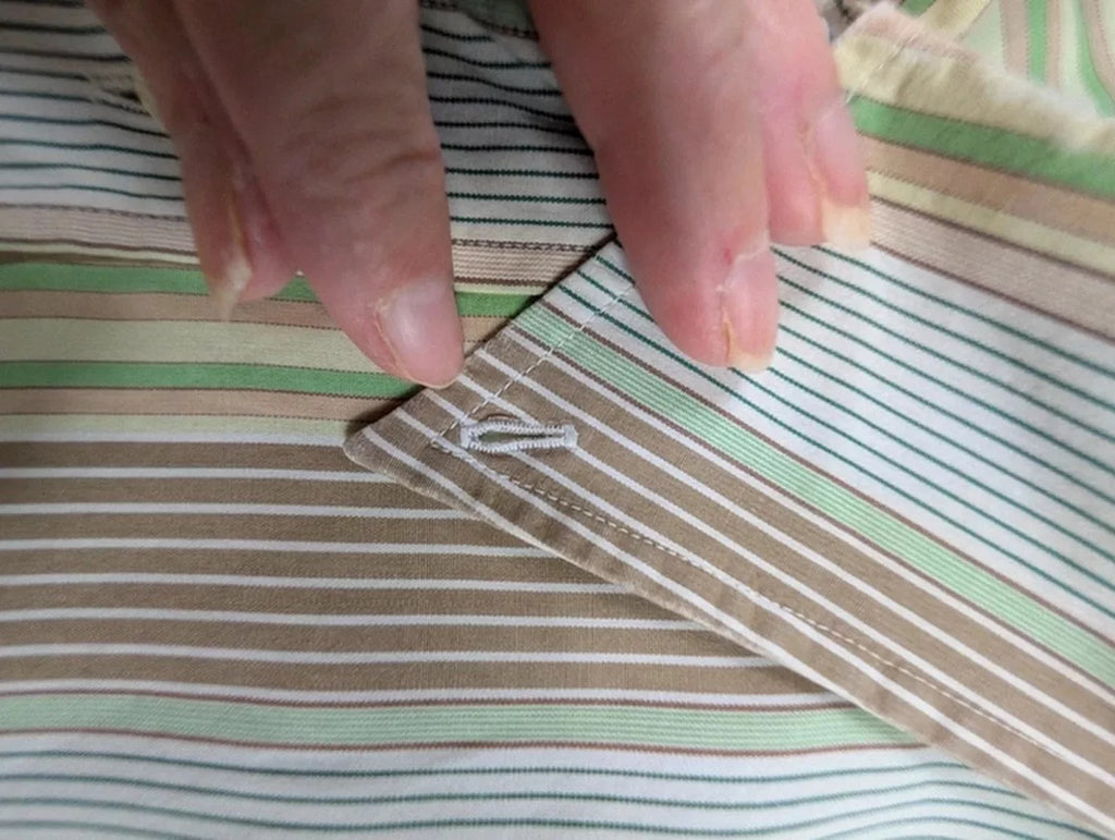 Chemise Lacoste vintage rayée vert beige années 90 XL