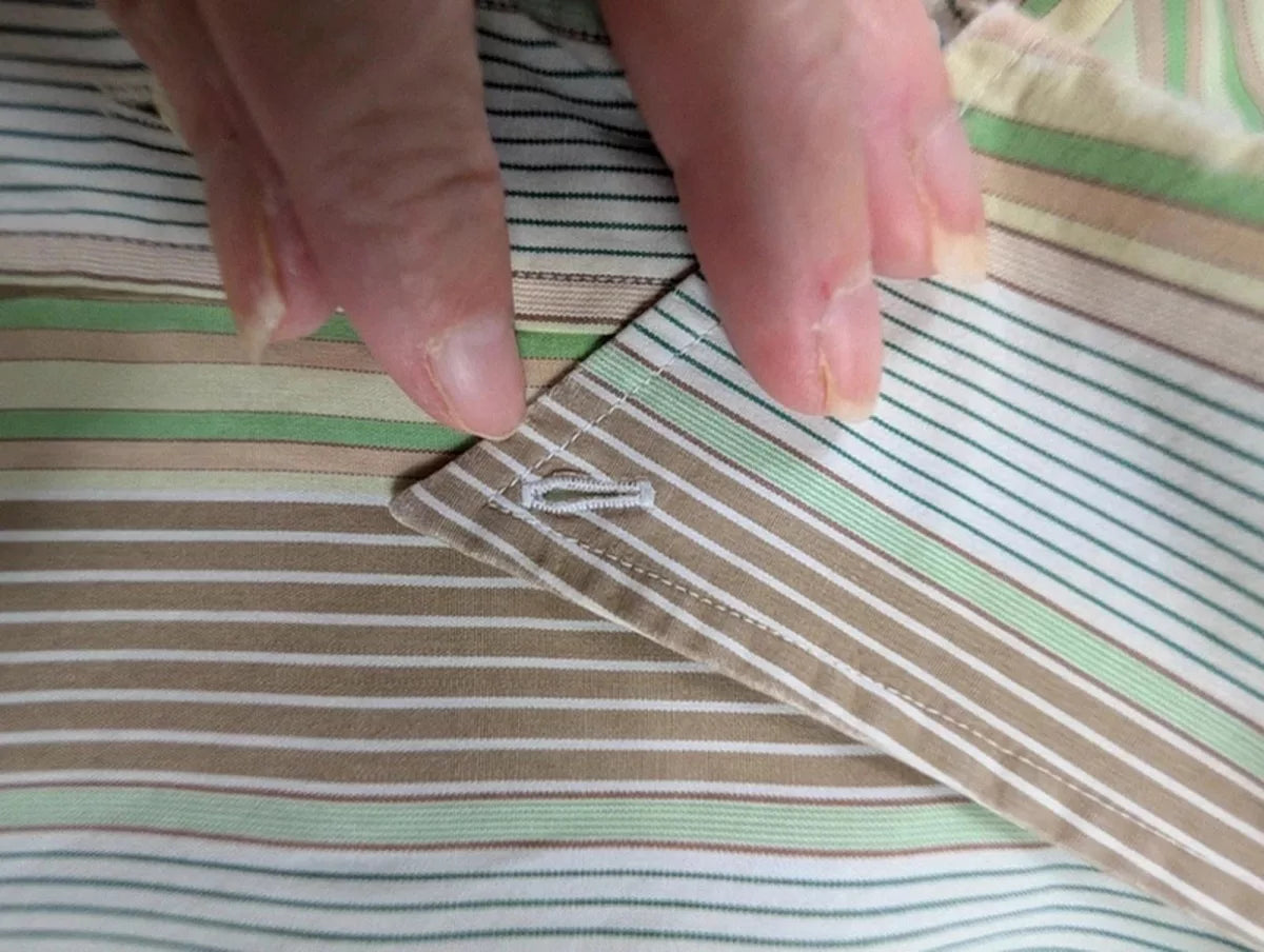 Chemise Lacoste vintage rayée vert beige années 90 XL