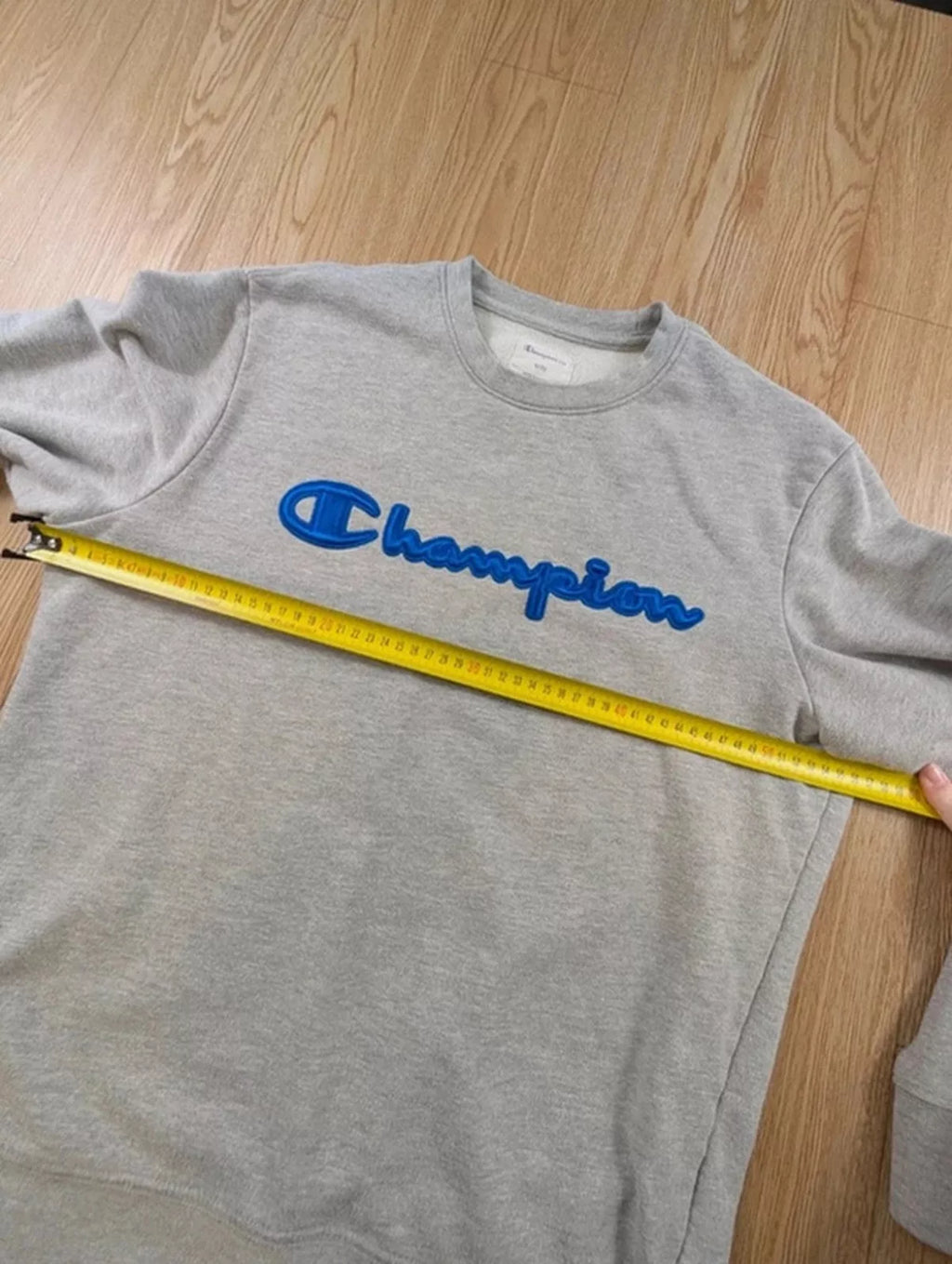 Sweat Champion Elite gris brodé bleu vintage M