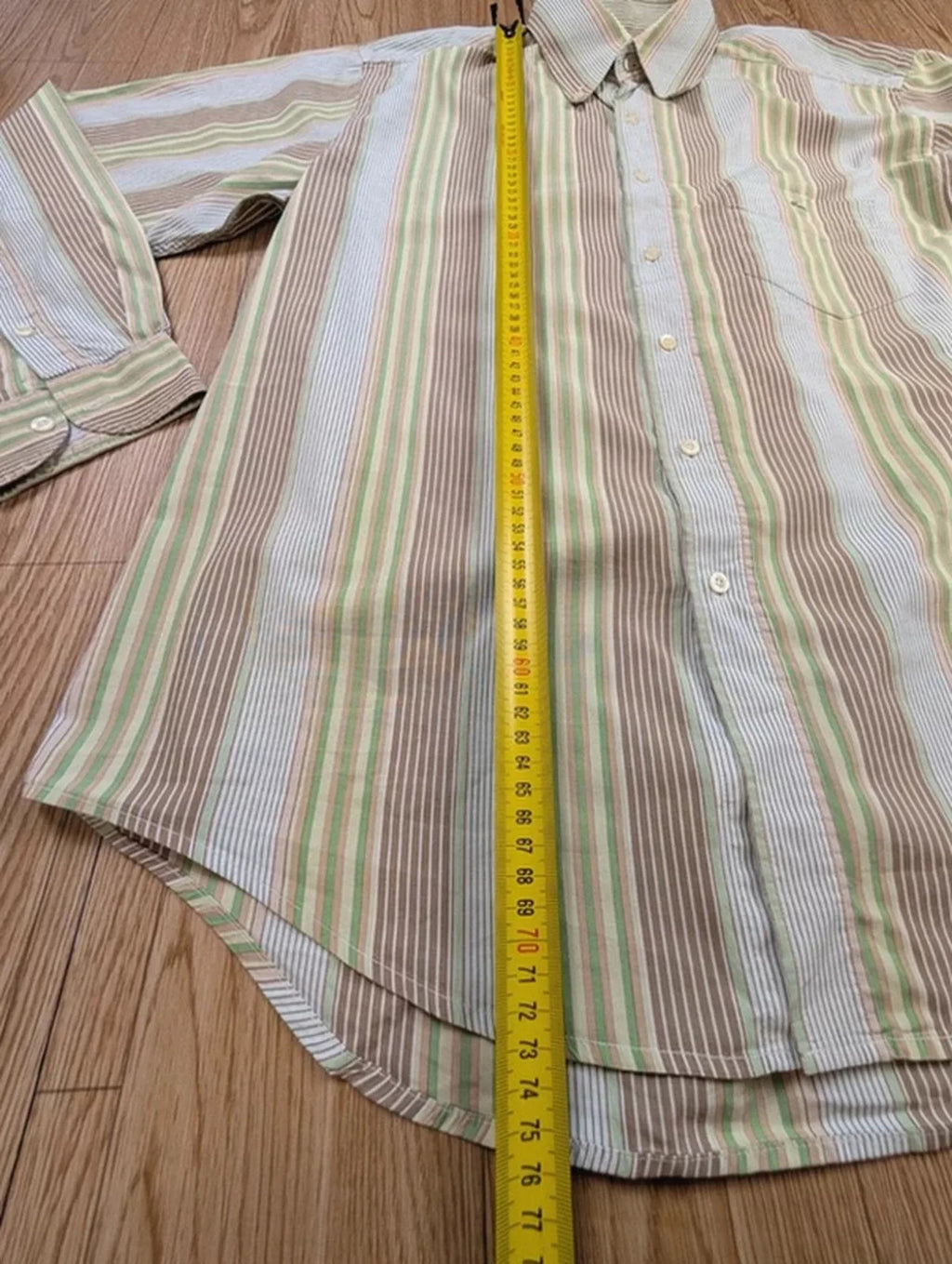 Chemise Lacoste vintage rayée vert beige années 90 XL