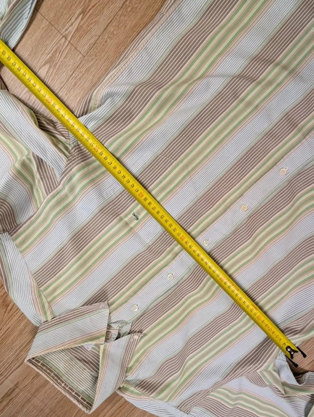 Chemise Lacoste vintage rayée vert beige années 90 XL