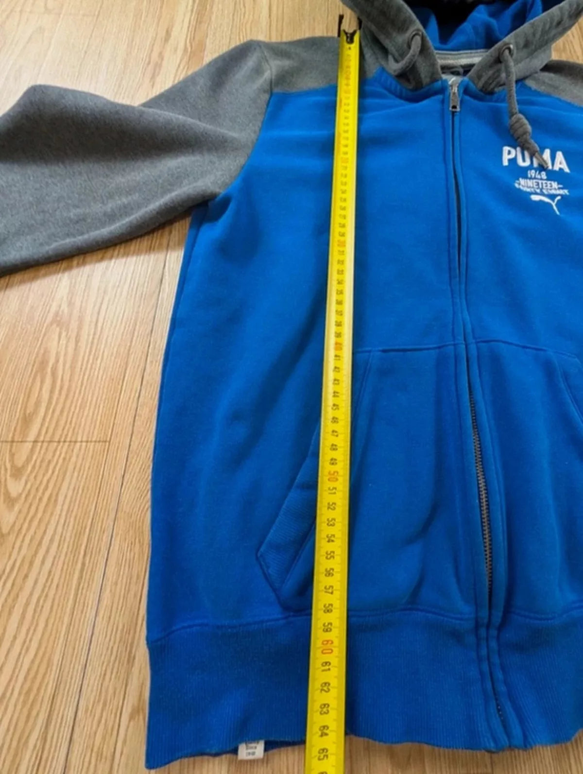 Veste zippée Puma bicolore bleu gris capuche intérieur L
