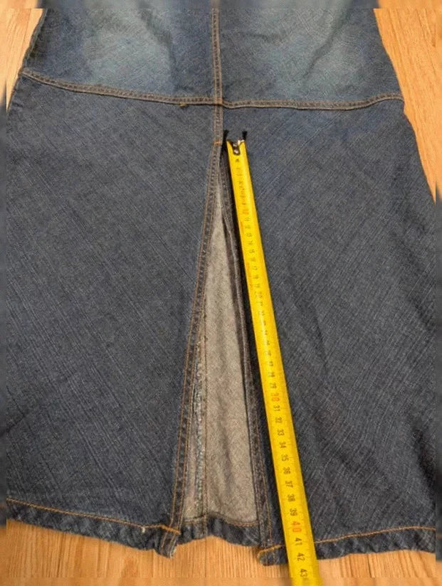 Jupe longue Zana Di vintage denim brodé ceinture lacée M