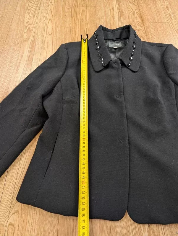 Veste 1.2.3 Paris noire col strass cabochons années 2000 44