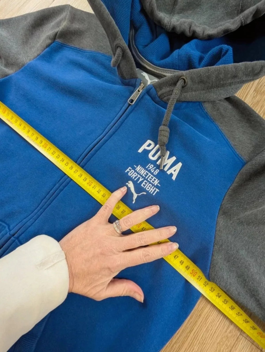 Veste zippée Puma bicolore bleu gris capuche intérieur L