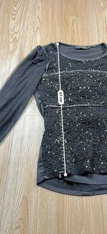Top In Vogue Paris noir à sequins et dentelle taille S