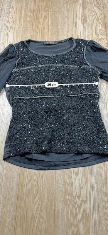 Top In Vogue Paris noir à sequins et dentelle taille S