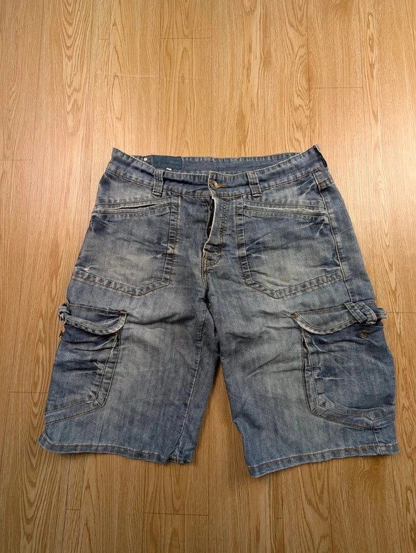 Short Cargo Denim Dissident Bleu Délavé Multipoche Taille 36