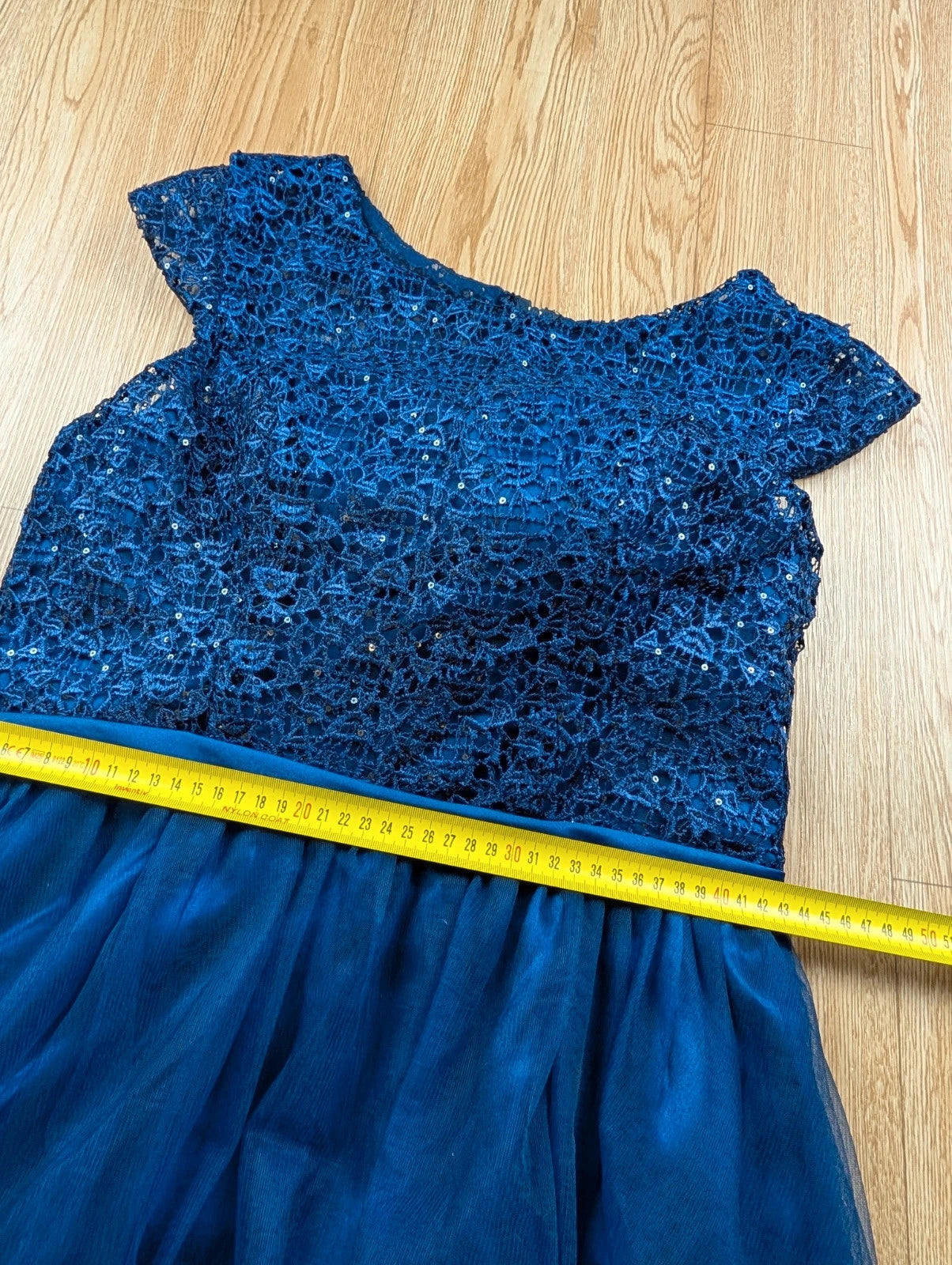 Robe Longue Cérémonie Dentelle Sequins Bleu Marine Taille 38