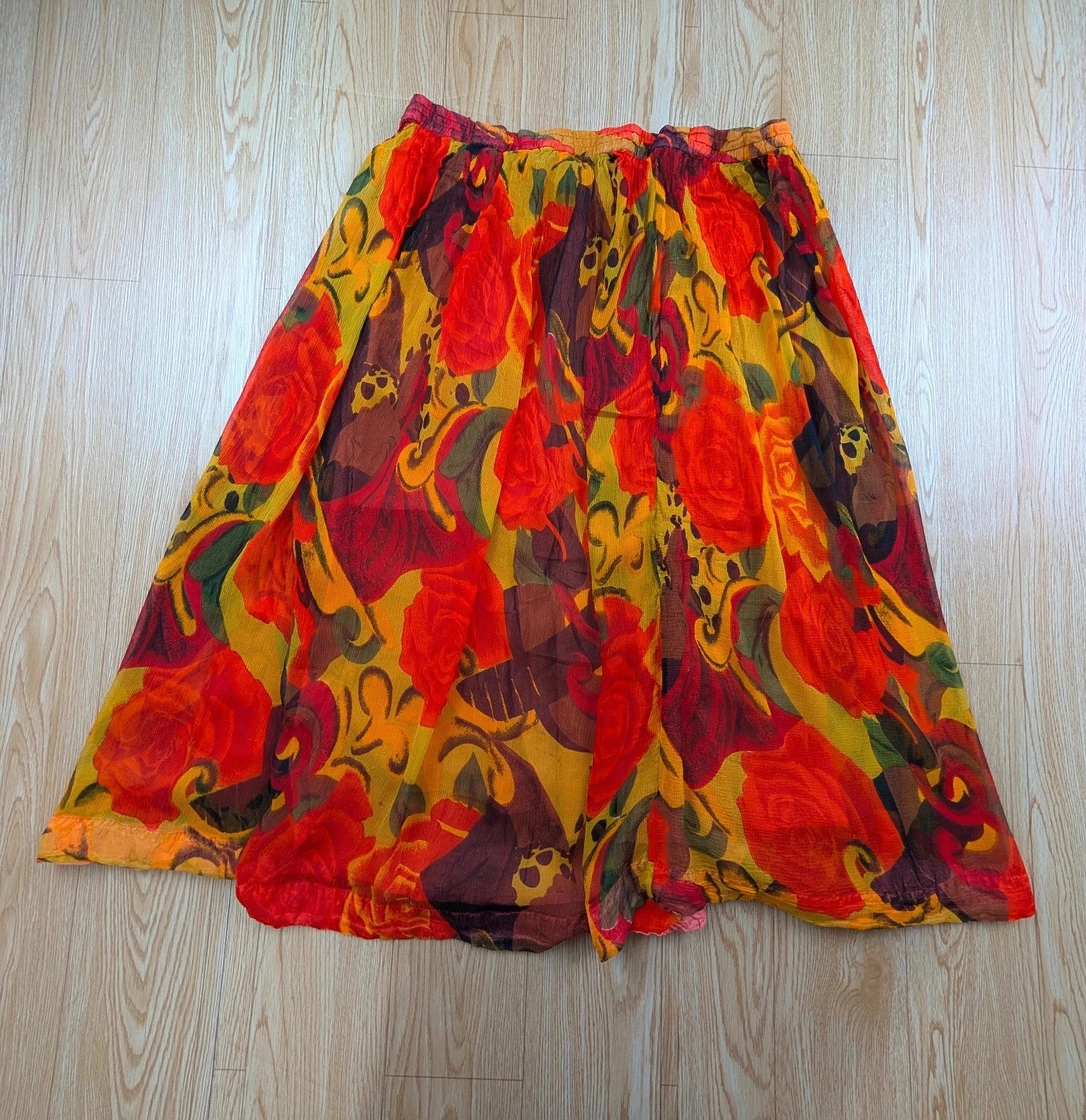 Jupe Midi Vintage Lawrene M Imprimé Roses Multicolore Taille 42