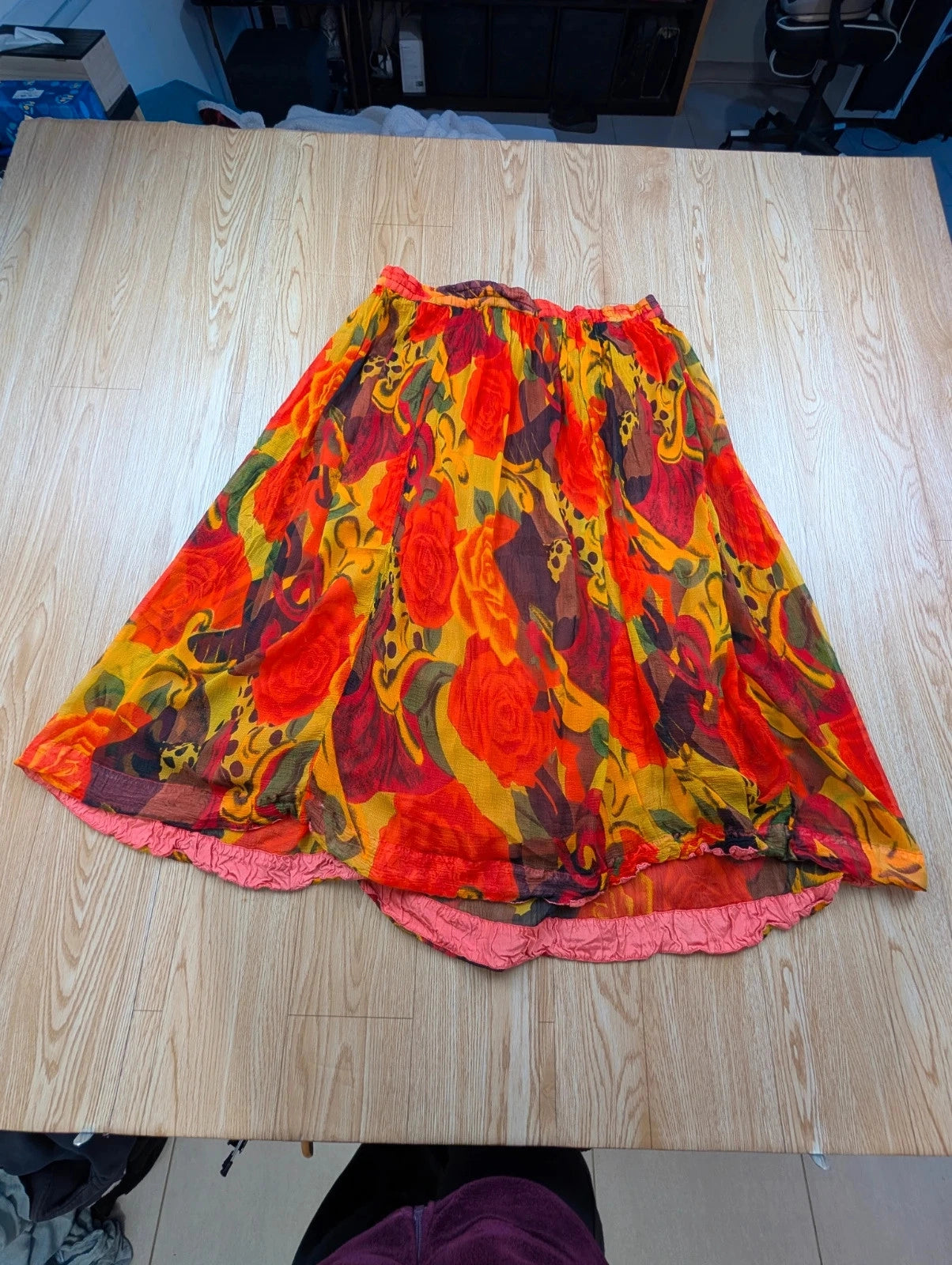 Jupe Midi Vintage Lawrene M Imprimé Roses Multicolore Taille 42