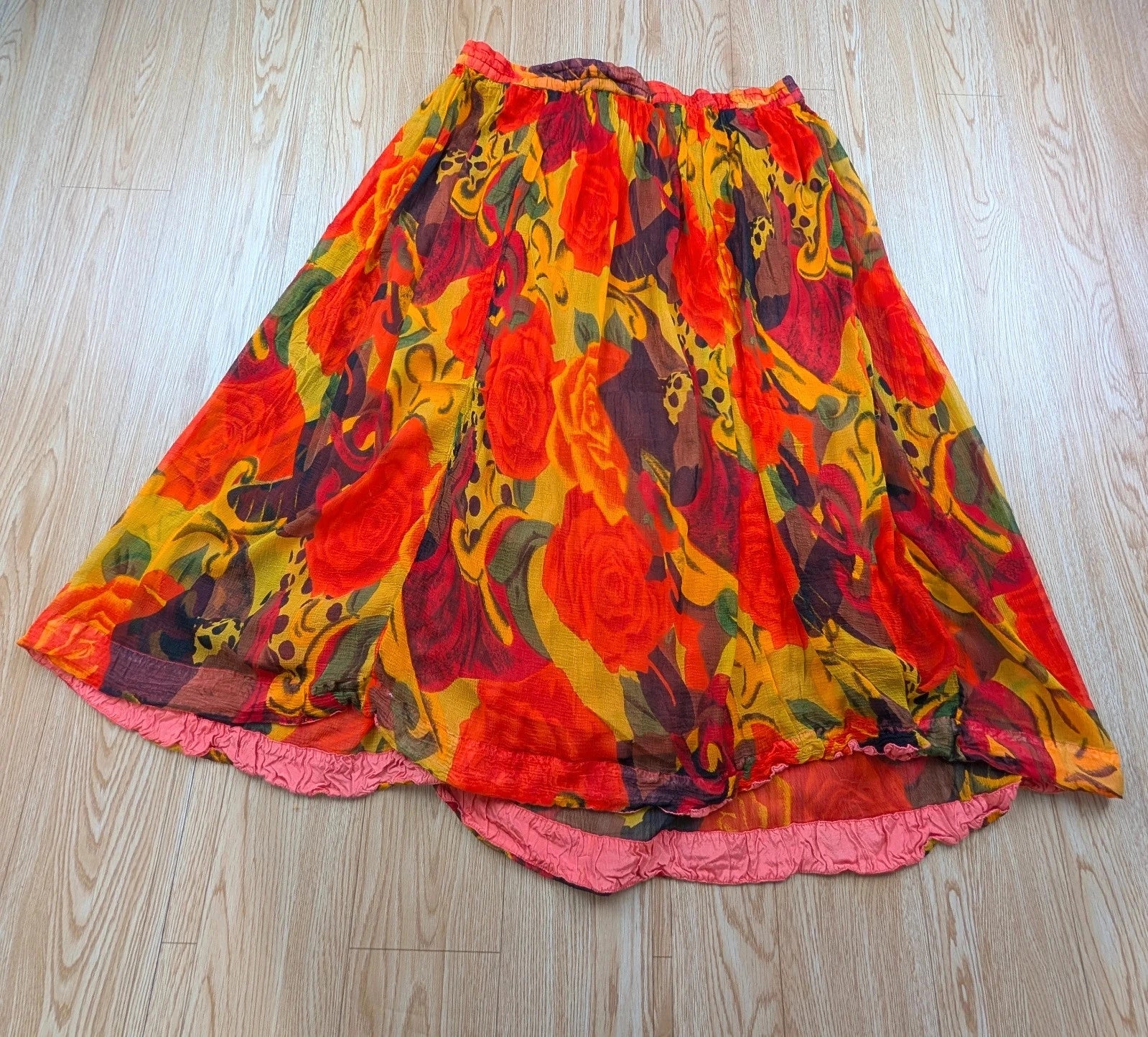 Jupe Midi Vintage Lawrene M Imprimé Roses Multicolore Taille 42