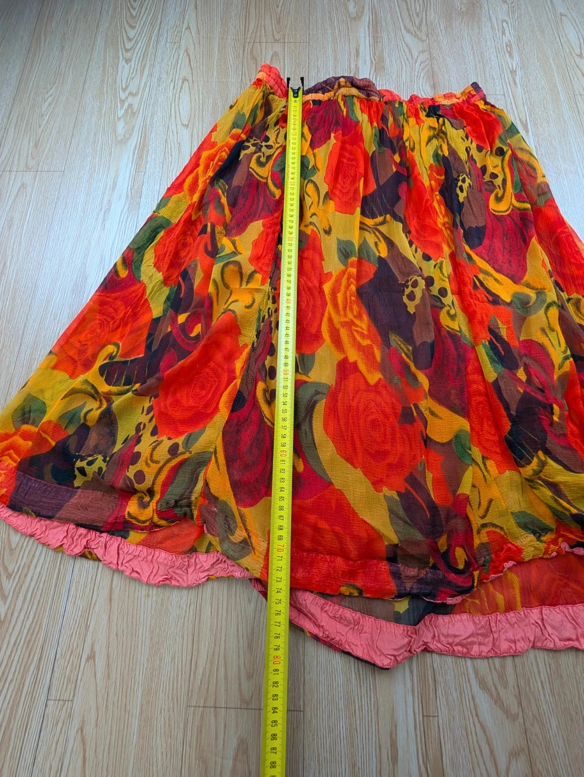 Jupe Midi Vintage Lawrene M Imprimé Roses Multicolore Taille 42