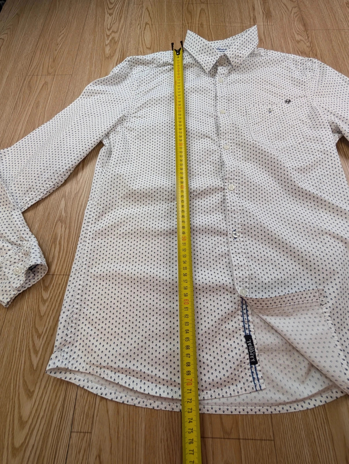 Chemise Kaporal blanc micro imprimé bleu marine L